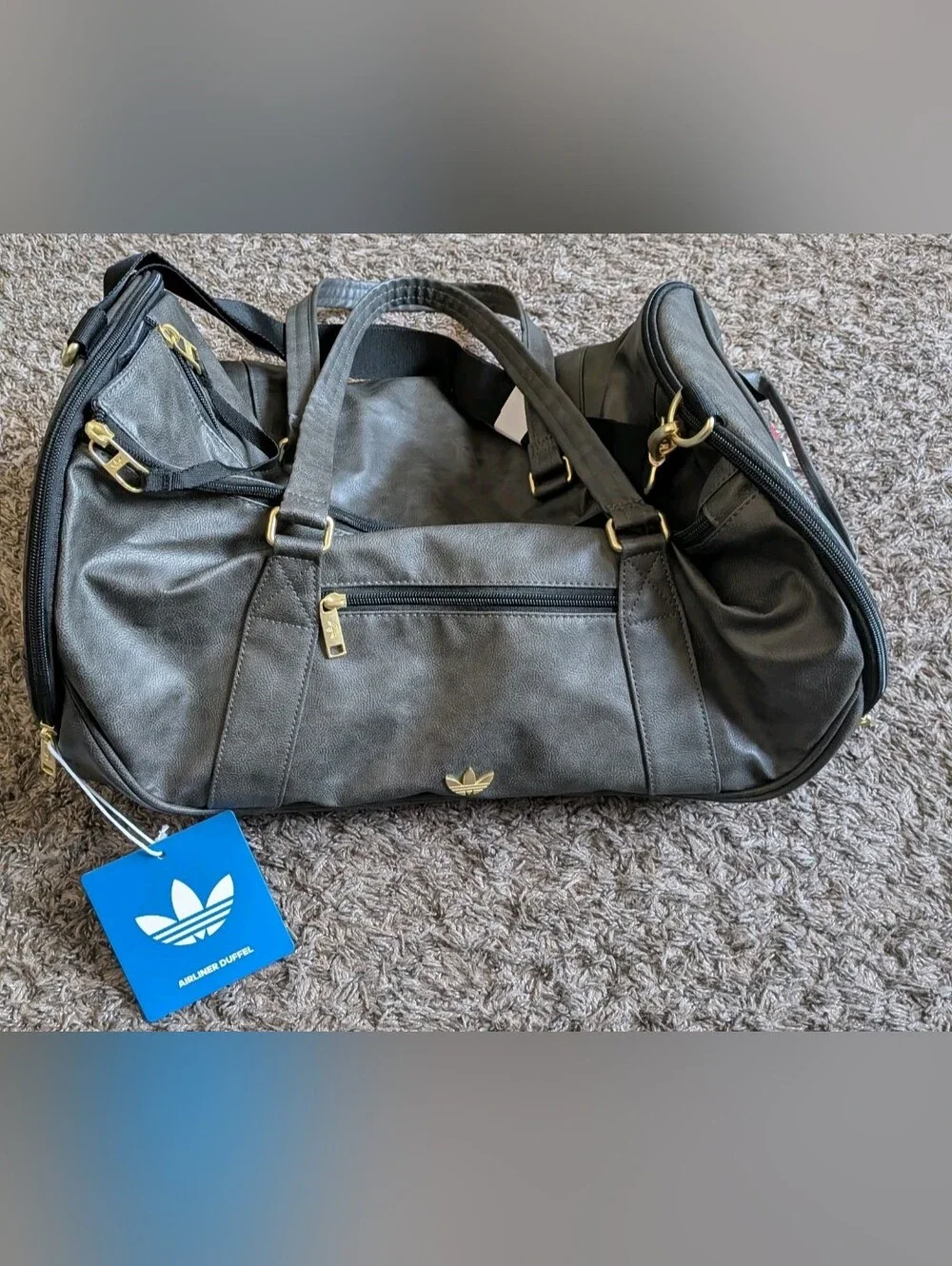 NWT Adidas Leather Mexico Airliner Black/Matte Gold Duffel Travel Carry Bag